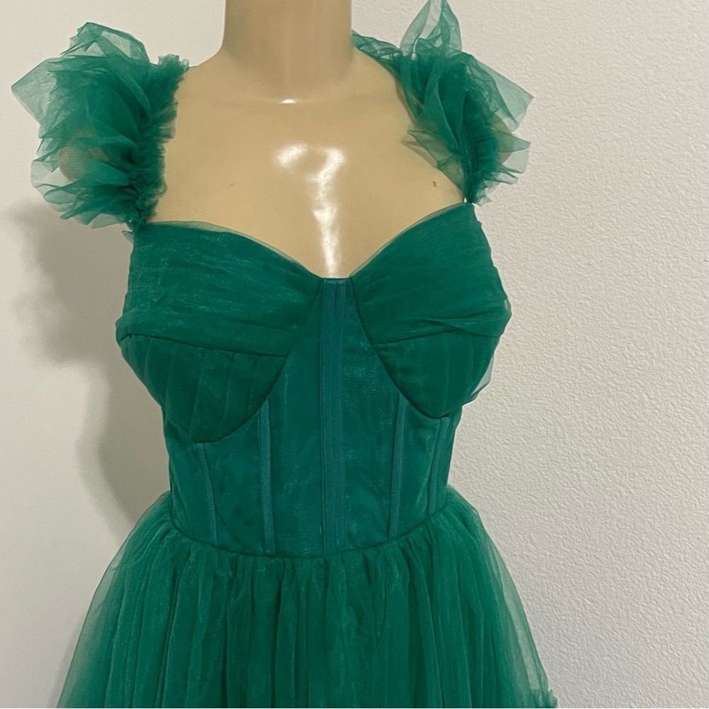 Ava Gowns tiered chiffon corset party dress bridesmaid prom homecoming green L - Picture 6 of 11
